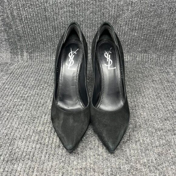 Saint Laurent YSL Janis Pumps Heels Black Suede Women’s Size 40 / US 9.5 - Picture 1 of 9